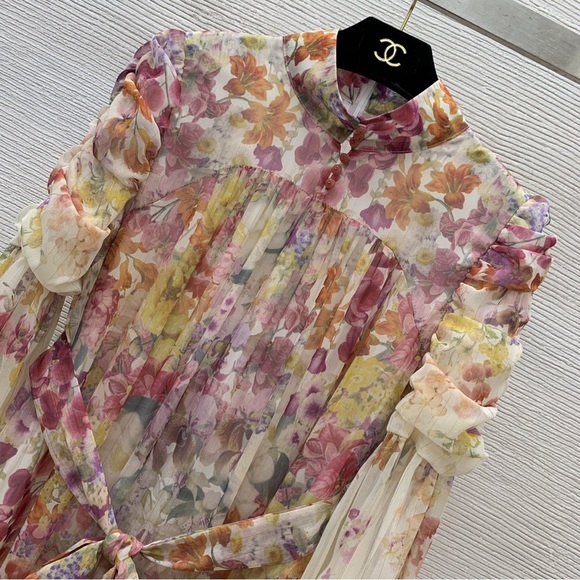 Zimmermann Ivory Floral High-Neck Maxi Dress with Pink and Yellow Blooms - Picture 3 of 8